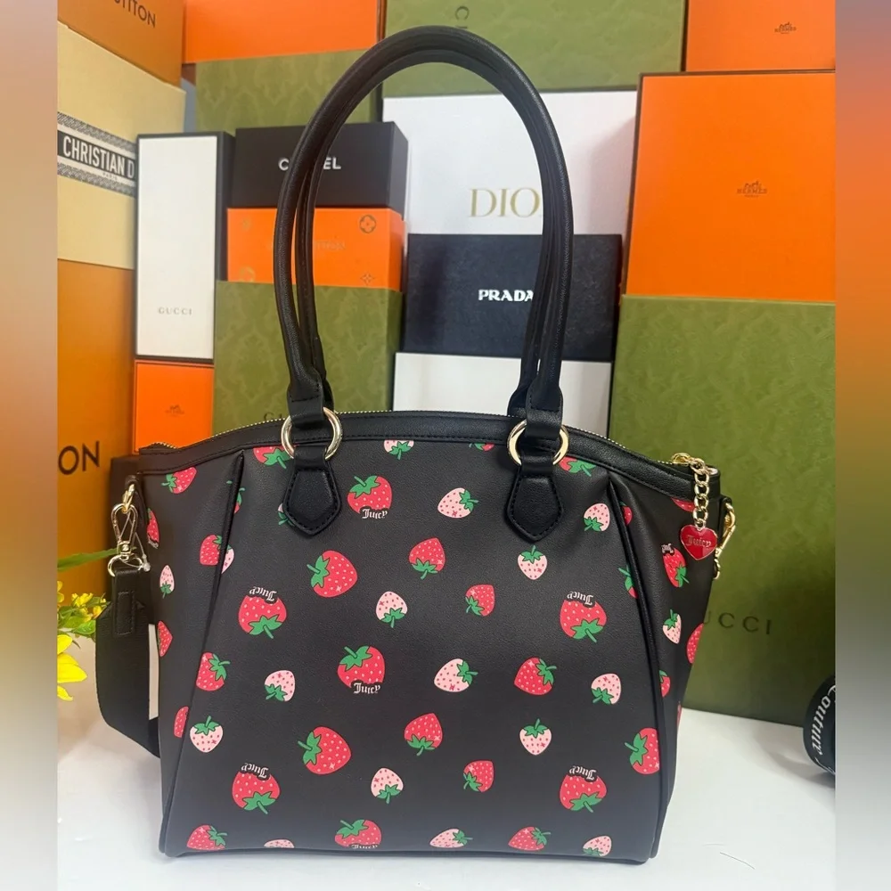 ๐JUICY COUTURE Black and Red Satchel with Strawberry Charm - Picture 6 of 16